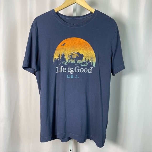 Life Is Good Men's Medium USa Buffalo Nature Outdoor Graphic Tee Shirt - Picture 1 of 6